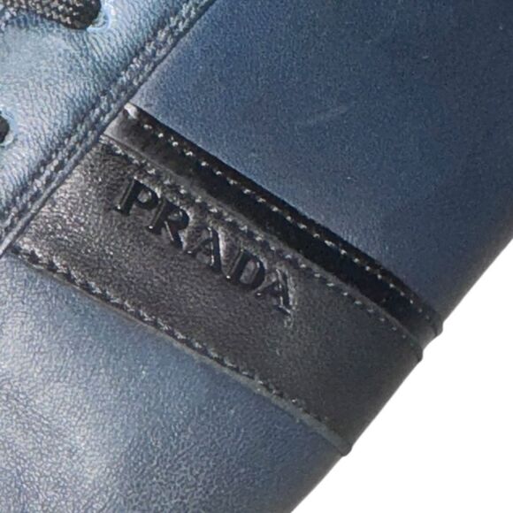 Men’s PRADA Sport Blue Leather AUTHENTIC low top lace up sneakers size 9.5 - Picture 7 of 10